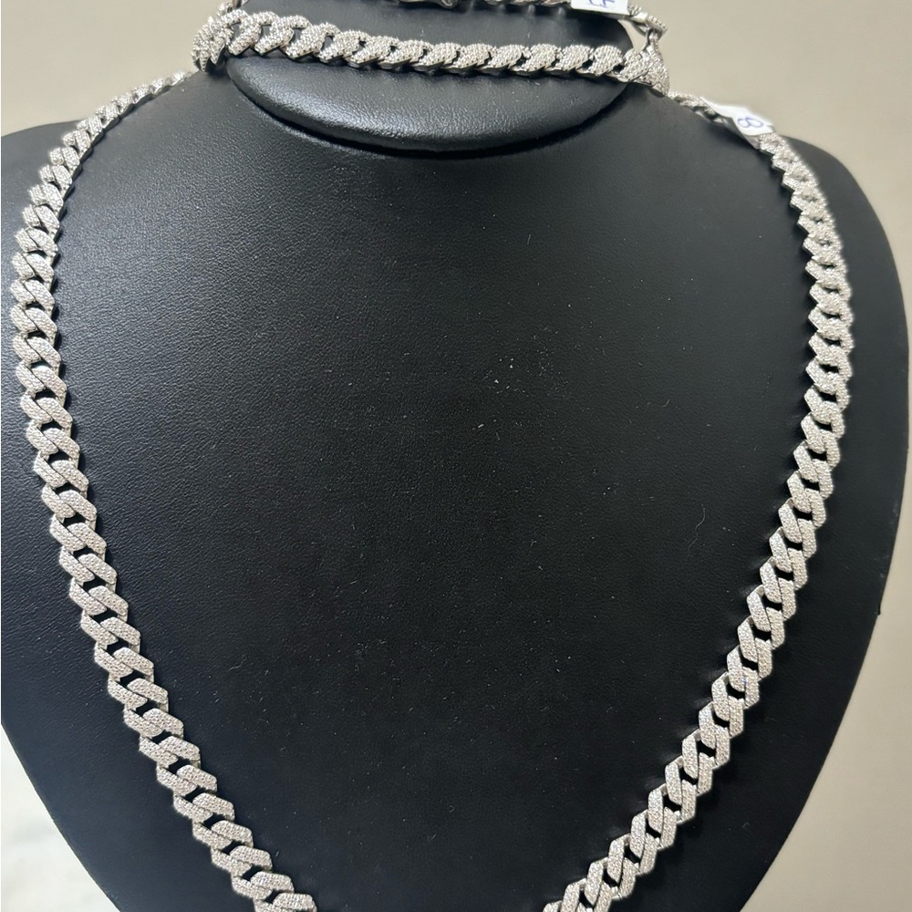 Genuine 925 Sterling Silver Iced Out Cuban Necklace & Bracelet Set - Picture 3 of 6